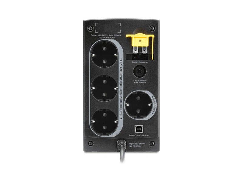 BC750-RS  ИБП APC Back-UPS, 750VA/ 415W, 230V, 4 Schuko outlets (1 Surge & 3 batt.), USB, user replacable batteries 1