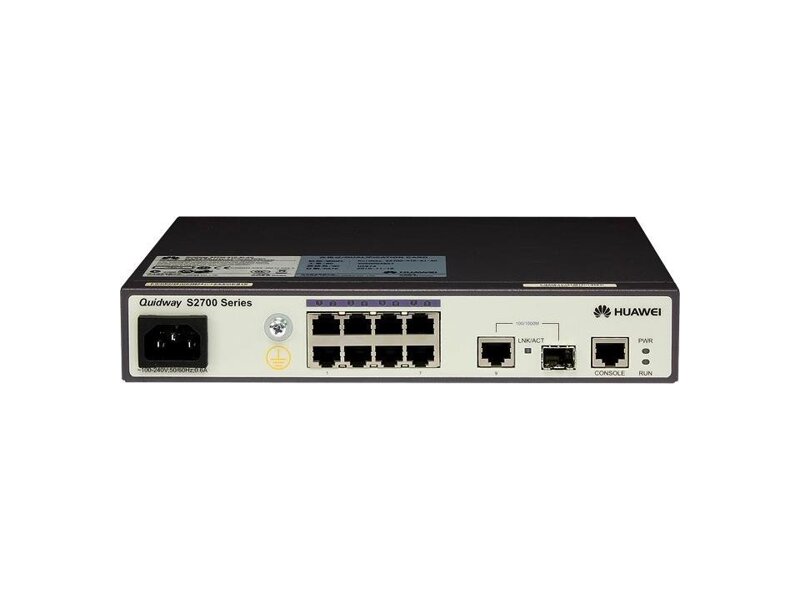 02352340  Коммутатор Huawei S2700-9TP-EI-AC (8 Ethernet 10/ 100 ports, 1 dual-purpose 10/ 100/ 1000 or SFP, AC 110/ 220V) (S2700-9TP-EI-AC)
