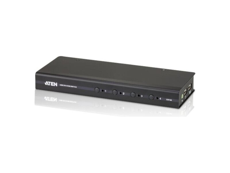 CS74D-AT-G  KVM-переключатель электрон, DVI-D+KBD+MOUSE+AUDIO, 1 => 4 блока/ порта/ port USB, со спец.шнурами USB 1.2м.+1.8м., (19''0x1200;HDCP;DynaSync (EDID);консоль управления - USB;DDC2B;5 лет гар+электростраховка)