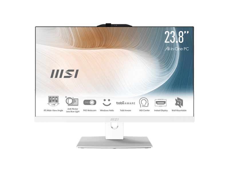 9S6-AE0712-216  Моноблок MSI Modern AM242P 12M-216RU 23.8'' Full HD i5 1240P (1.7) 16Gb SSD512Gb Iris Xe Windows 11 Professional GbitEth WiFi BT 120W клавиатура мышь Cam белый 1920x1080