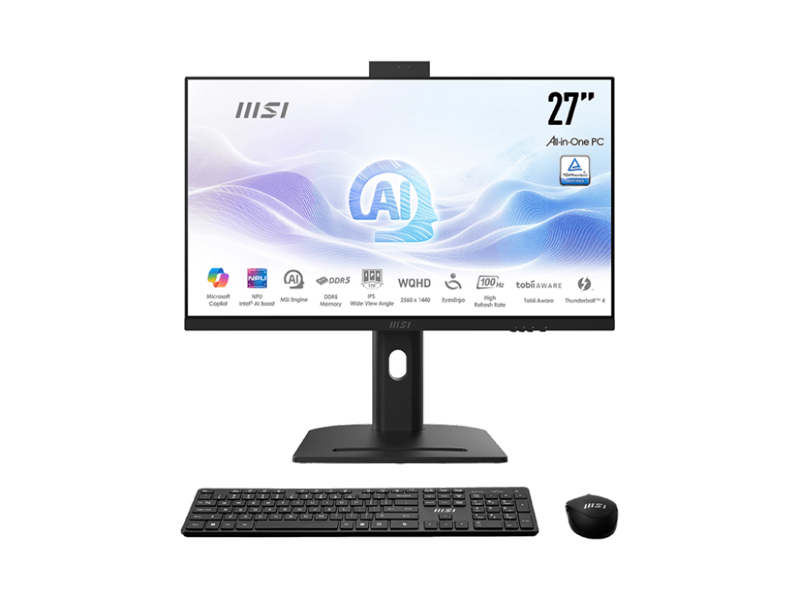 9S6-AF0111-005  Моноблок MSI Modern AM273QP AI 1UM-005XRU / 27''/ Intel Core Ultra 5 125U/ 16GB/ 512GB SSD/ Graphics / noOS/ WiFi/ BT/ Cam / 120W/ клавиатура мышь/ черный/ 2560x1440/ 4xUSB/ HDMI/ RJ45