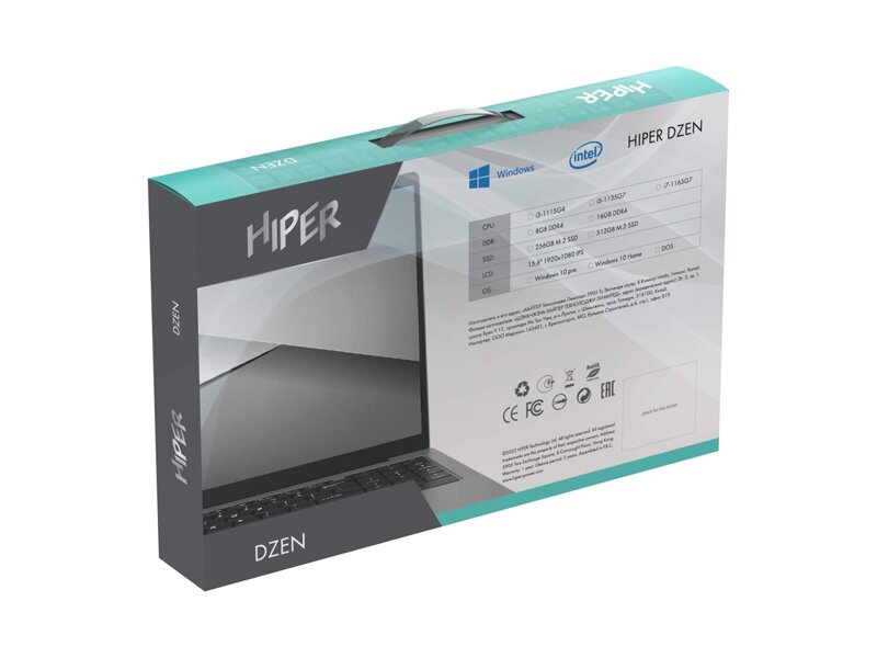 H1569O7165WMP  Ноутбук Hiper DZEN 15.6''(1920x1080 (матовый) IPS)/ Intel Core i7 1165G7(2.8Ghz)/ 16384Mb/ 512SSDGb/ noDVD/ Int:Intel UHD Graphics/ Cam/ BT/ WiFi/ 43.8WHr/ 1.7kg/ Silver/ W10Pro 2