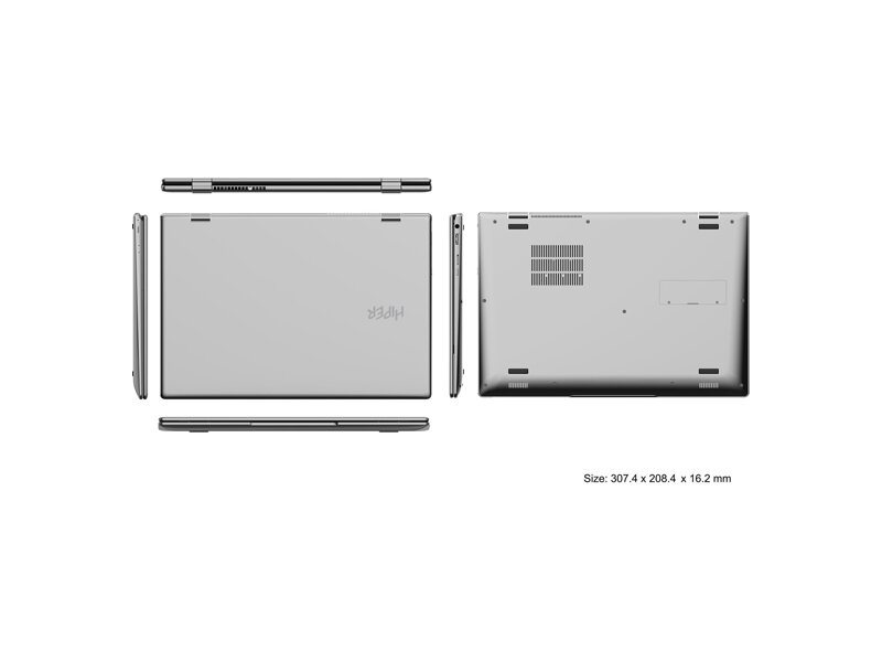 H1306O5165DM  Ноутбук Hiper SLIM 13.3''(1920x1080 (матовый) IPS)/ Intel Core i5 1235U(1.3Ghz)/ 16384Mb/ 512SSDGb/ noDVD/ Int:Intel UHD Graphics/ Cam/ WiFi/ 38WHr/ 1.26kg/ Silver/ DOS 2