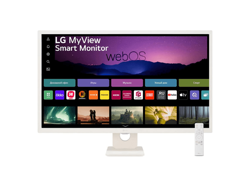 32SR50F-W  Монитор LG 31.5'' 32SR50F-W/ LG MyView 32SR50F-W FHD Smart Monitor, IPS, 250cd/ m2, 16:9, 5мс (GtG), 1200:1, 60Hz, 178/ 178, speakers 5Wx2, внешний БП, 2xHDMI, USB, VESA 100x100 mm, webOS