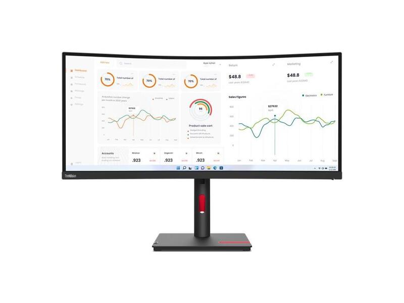 63D4GAS1CB  Монитор Lenovo T34w-30 34'' Black/ Red Curved 1500R, 21:9, VA, 3440 x 1440, 4ms, 350cd/ m2, 60Hz, HDMI, DP, 5xUSB, LAN, HAS