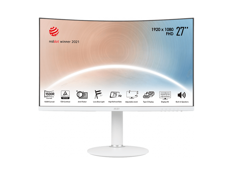 9S6-3PA6HH-027  Монитор MSI 27'' Modern MD271CPW белый VA LED 16:9 HDMI M/ M матовая HAS Piv 250cd 178гр/ 178гр 1920x1080 75Hz FHD USB 4.2кг