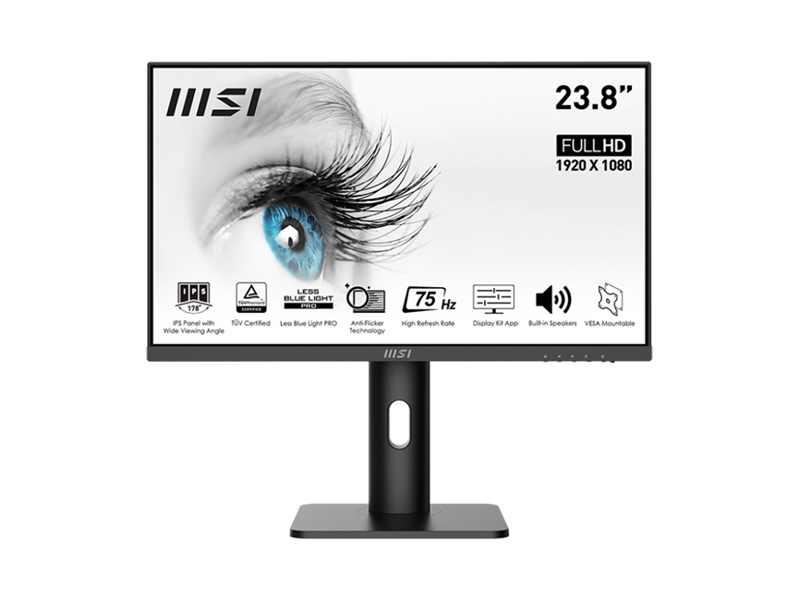 9S6-3PB59H-064  Монитор MSI 23.8'' PRO MP243P 16:9 FHD(1920x1080 ) IPS Flat, 5ms(GTG), 1000:1, 100M:1, 250nit, 178/ 178, HDMI 1.4, DP 1.2, Tilt, Swivel, Height, Pivot, VESA, 75Hz, Black