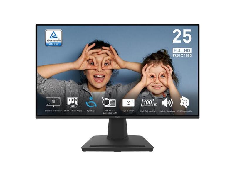 9S6-3PC4CT-005  Монитор MSI 24.5'' Pro MP252 черный IPS LED 1ms 16:9 HDMI M/ M 1000:1 300cd 178гр/ 178гр 1920x1080 100Hz DP FHD 3.07кг