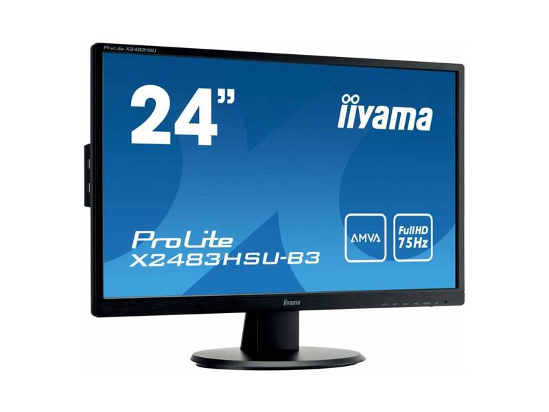 X2483HSU-B3  Монитор Iiyama 24'' X2483HSU-B3 черный (AMVA LED 1920x1080 75hz 4ms 16:9 250cd 178гр/ 178гр D-Sub HDMI DisplayPort)