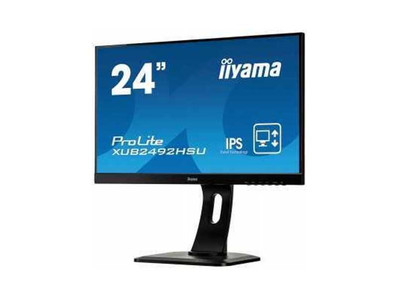 XUB2492HSU-B1  Монитор Iiyama 23.8'' [16:9] 1920х1080(FHD) IPS, nonGLARE, 250cd/ m2, H178°/ V178°, 1000:1, 5М:1, 16.7M Color, 5ms, VGA, HDMI, DP, USB-Hub, Height adj, Pivot, Tilt, HAS, Speakers, Audio out, 3Y, Black