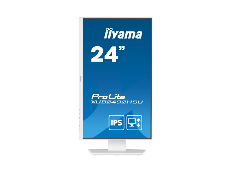 XUB2492HSU-W5  Монитор Iiyama 23.8'' 16:9 1920х1080(FHD) IPS, nonGLARE, 250cd/ m2, H178°/ V178°, 1000:1, 5M:1, 16.7M, 4ms, VGA, HDMI, DP, USB-Hub, Height adj, Pivot, Tilt, Swivel, Speakers, 3Y, White 1