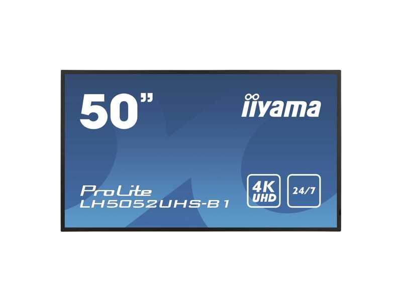 LH5052UHS-B1  Профессиональная панель (экран) Iiyama 50'' черный VA LED 8ms 16:9 DVI HDMI M/ M глянцевая 4000:1 500cd 178гр/ 178гр 3840x2160 D-Sub DisplayPort FHD 14.8кг
