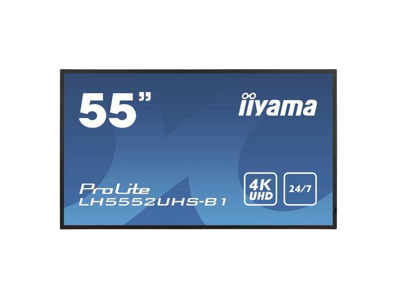 LH5552UHS-B1  Профессиональная панель (экран) Iiyama 55'' черный VA LED 8ms 16:9 DVI HDMI M/ M матовая 5000:1 500cd 178гр/ 178гр 3840x2160 D-Sub DisplayPort FHD 16.7кг
