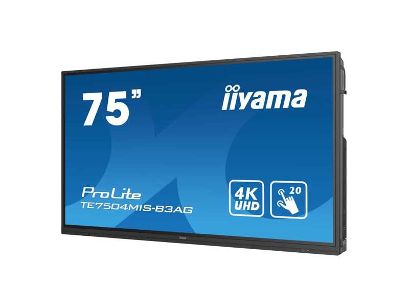 TE7504MIS-B3AG Профессиональная панель (экран) Iiyama 75'' iiWare9, 20-Points PureTouch-IR Screen, 3840x2160, 4K UHD IPS panel, Full Metal Housing, Fan-less, Speakers