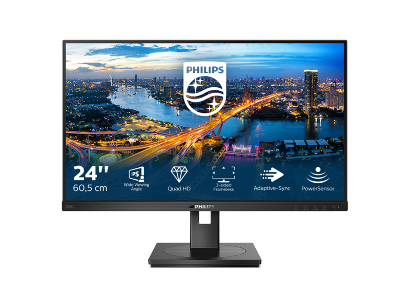 245B1  Монитор Philips 23.8'' 245B1 черный с поворотом экрана (IPS 2560x1440 75Hz 4ms 178/ 178 250cd DVI HDMI1.4 DisplayPort1.2 4xUSB3.2 MM)