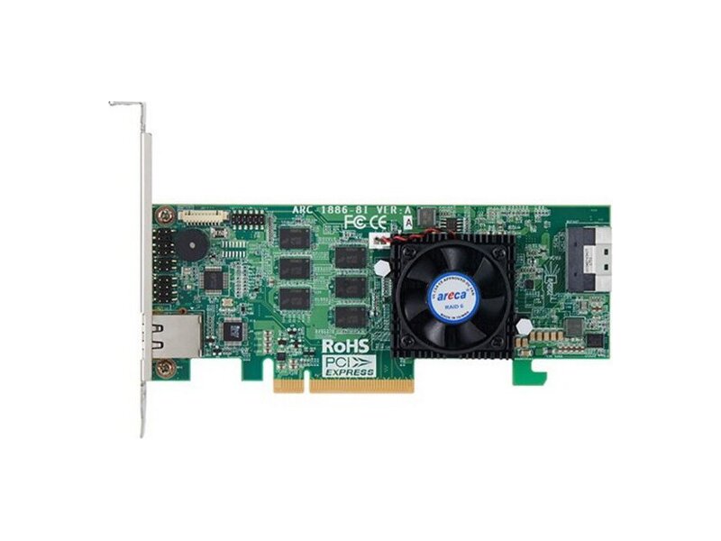 ARC-1886-8I Адаптер Areca ARC-1886-8I PCIe 4.0 x8 Low Profile, NVMe/ SAS/ SATA 12G, RAID 0, 1, 5, 6, 10, 50, 60, 8port (1*int SFF8654 x8), 8GB