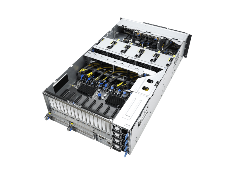 90SF0404-M00ZR0  Серверная платформа ASUS ESC8000A-E13P/ 4U/ 2xAMD EPYC 9005/ 24xDIMM DDR5 6400/ 8x 2.5'' NVME/ 2xM.2 22110/ 8 x PCI-E Gen5 x16 for dual-slot GPU card / FH/ FL/ 5 x PCI-E Gen5 x16 NIC/ BlueField-3 card FH/ HL/ 3xUSB/ miniDP/ 3xRJ45/ 4x3200W 2