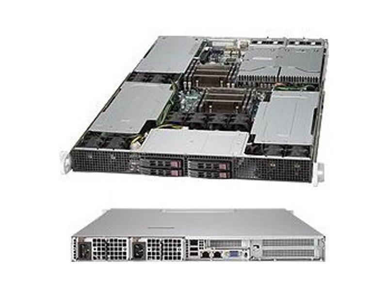 SYS-1027GR-TRFT  Supermicro SuperServer 1U 1027GR-TRFT Dual Skt Xeon E5-2600/ 8x DIMM/ on board C602 SATA2 RAID 0,1,5,10, SATA3 RAID 0,1/ 4x 2.5'' Hot-swap/ 3x PCI-E 3.0 x16, 1x PCI-E 3.0 x8 (in x16) LP/ R1800W (1+1)