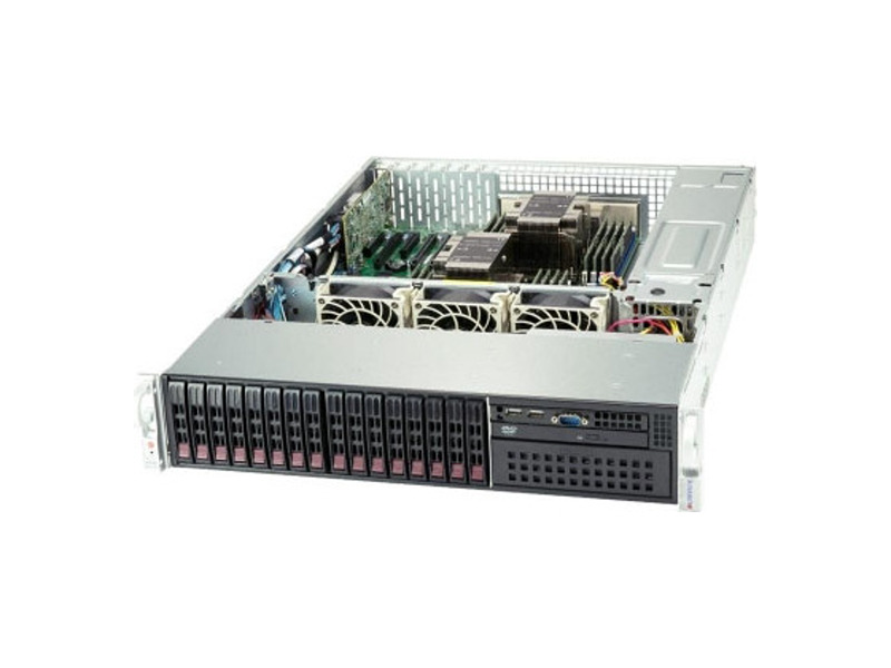 SYS-2029P-C1R  Supermicro SuperServer 2U 2029P-C1R no CPU(2) Scalable/ TDP 70-205W/ no DIMM(16)/ on board C612 RAID 0/ 1/ 5/ 10, SAS3(3108)/ no HDD(16)/ 2xGE/ 4xPCIEx16, 1xPCIEx8/ 2x1200W