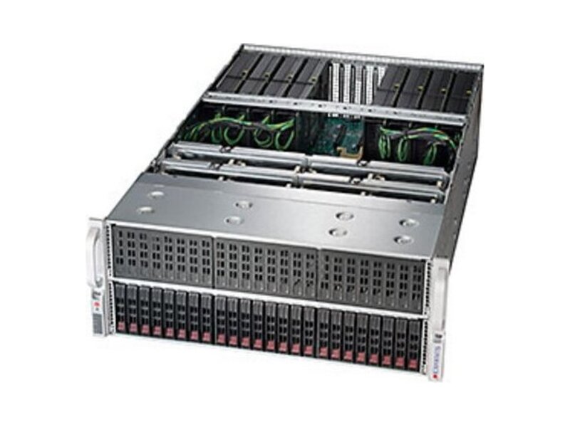 SYS-4028GR-TRT  Supermicro SuperServer 4U 4028GR-TRT, Dual Skt Xeon E5-2600v4/ v3, 24x DIMM, 24x2.5'' HS HDD bays, 8 Hot-Swap, 2x10GBase-T LAN, 8 PCI-E 3.0 x16 (double-width) slots, 2 PCI-E 3.0 x8 (in x16) slots, 1 PCI-E 2.0 x4 (in x16) slot, R1600W