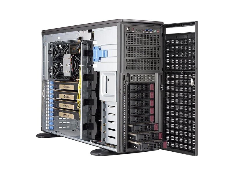 SYS-540A-TR  Supermicro UP Workstation SYS-540A-TR Tower, LGA4189, TDP 270W, Intel C621A, 16xDDR4, 8x3.5'' Hot-swap, 7xPCI-E 4.0 x16, 1x1GbE, 1xRJ45 10GBase-T, 1xRJ45 IPMI, 4xUSB 2.0, 8xUSB 3.2, 1xVGA, 2x2200W