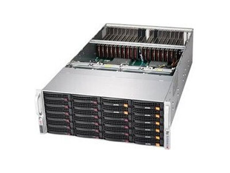 SYS-6049GP-TRT  Supermicro SuperServer 4U 6049GP-TRT, Dual Skt P, 24xDIMM, 20 PCIE 3.0 x16 support up to 20 single width GPU, 24 HS 3.5'' drive bays, 2x 10GBase-T LAN, 8 Hot-swap 92mm RPM cooling fans, 2000W RPSU