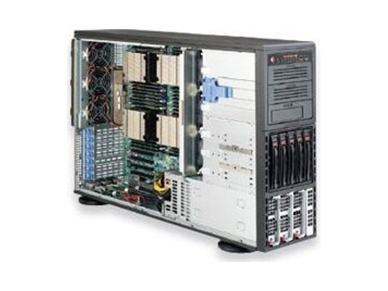 SYS-8047R-7RFT+  Supermicro SuperServer Tower/ 4U 8047R-7RFT+, Quad Skt Xeon E5-4600, on board C602 SATA2, SATA3, SAS2, 5x 3.5'' Hot-swap, Dual port 10GBase-T, 4x PCI-E 3.0 x16 (2 in x8), IPMI, R1400W