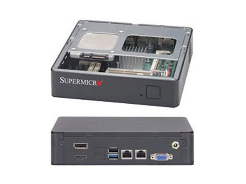 SYS-E200-8B  Supermicro SuperServer Mini-ITX E200-8B, Single Skt Celeron, Up to 8GB 1333MHz DDR3 Non-ECC SO-DIMM in 2 socket, 1x 2.5'' int., 1x Mini-PCIe, 1x mSATA, 2x SATA2, 4x SATA3 (RAID 0, 1, 10), 2xGbE, 1xHDMI, 1xDisplay Port, 1xVGA