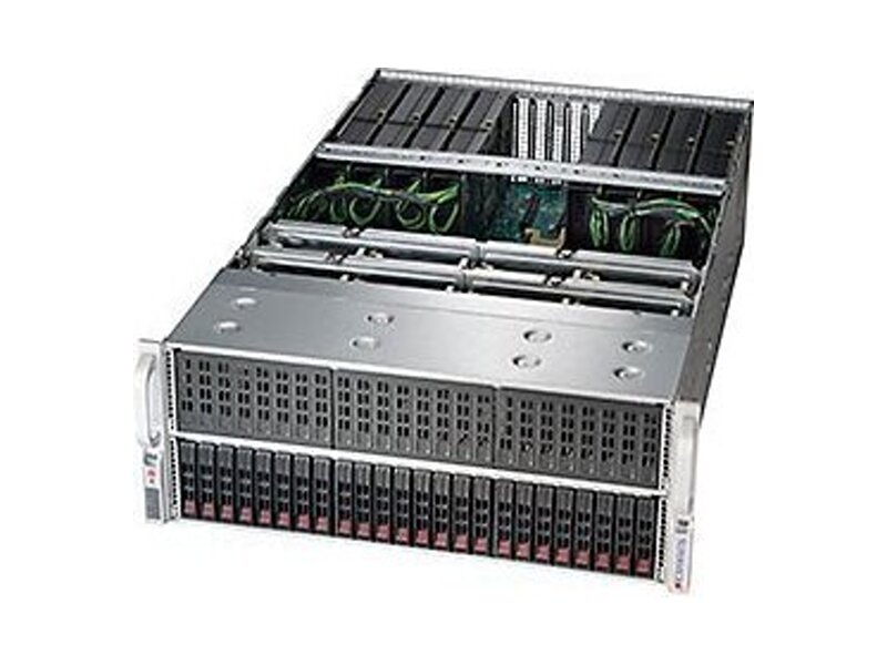 SYS-4028GRTRT  Supermicro SuperServer 4U 4028GR-TRT Dual Skt Xeon E5-2600v4/ v3/ 24x DIMM/ on board C612 SATA3 RAID 0,1,5,10/ 24 Hot-swap 2.5''/ Dual 10GBase-T LAN/ 8 PCI-E 3.0 x16, 2 PCI-E 3.0 x8 (in x16), 1 PCI-E 2.0 x4 (in x16)/ R1600W