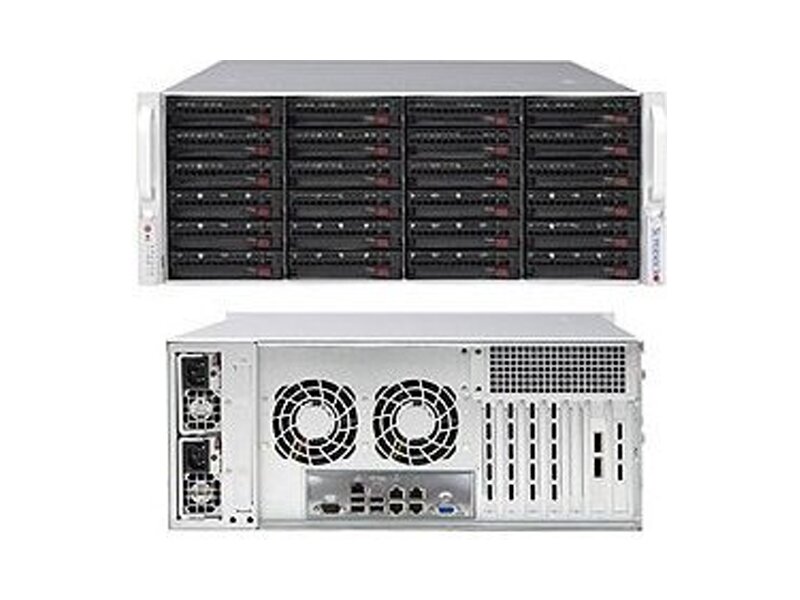 SSG-6048R-E1CR24N  Supermicro SuperStorage Server 4U 6048R-E1CR24N no CPU(2) E5-2600v3/ v4/ no DIMM(24)/ on board C612 SAS3(3108) RAID 0/ 1/ 5/ 6/ 10/ 50/ 60, SATA3 RAID 0/ 1/ 5/ 10/ no HDD(24), opt.2x2.5(rear)/ 4x10GE/ 2xPCIEx16, 3xPCIEx8, 1xPCIEx4, JBODExpPort/ 2x920W