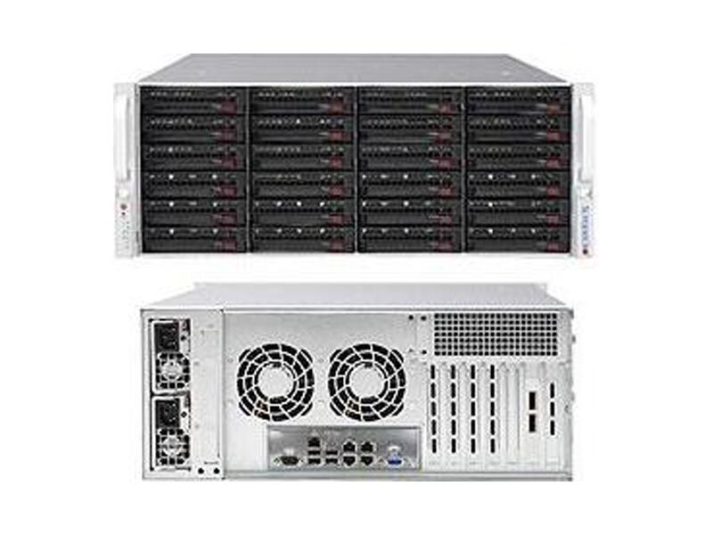 SSG-6049P-E1CR24H  Supermicro SuperStorage Server 4U 6049P-E1CR24H no CPU(2) Scalable/ TDP 70-205W/ no DIMM(16)/ on board C624 SAS3(3108) RAID 0/ 1/ 5/ 6/ 10/ 50/ 60, SATA3 RAID 0/ 1/ 5/ 10/ no HDD(24), opt.2 NVMe M.2/ 2x10GE/ 3xPCIEx16, 4xPCIEx8, JBODExpPort/ 2x1200W
