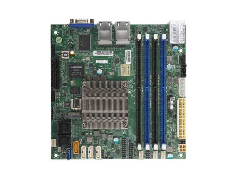 MBD-A2SDI-8C-HLN4F  Supermicro Server motherboard MBD-A2SDI-8C-HLN4F, Intel Atom Processor C3758, Single Skt, 4 DIMM, 12 SATA3, 1 PCI-E 3.0 x4, M.2, 4 GbE LAN ports, Mini-ITX