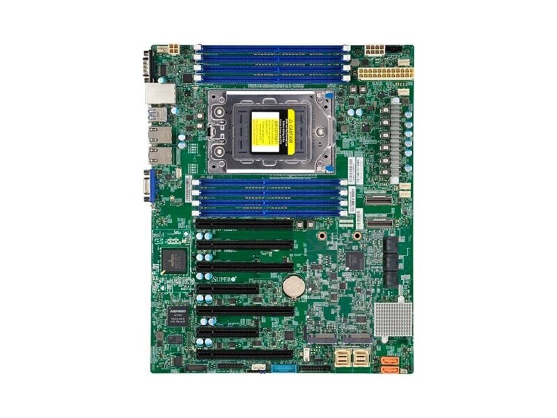MBD-H12SSL-CT-O  Supermicro server motherboard MBD-H12SSL-CT-O, ATX, 2TB Registered ECC DDR4 3200MHz SDRAM in 8 DIMMs, 8 SATA3, Broadcom 3008 SAS3 (12 Gbps) controller for 2 SAS3 ports, 2 M.2, Dual 10GBase-T LAN via Broadcom BCM57416, ASPEED AST2500 BMC graphics