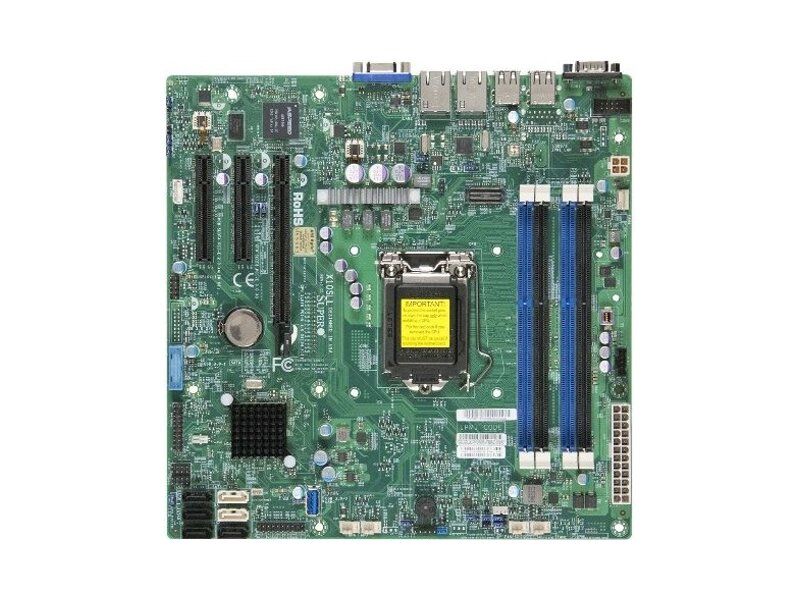 MBD-X10SLL-F-O  Supermicro Server motherboard MBD-X10SLL-F-O, Single Socket, Intel C222, 4xDDR3, 2 SATA 6G 4 SATA 3G, 1 PCIe3.0 x8 (in x16), 1 PCIe3.0 x8, and 1 PCIe2.0 x4 (in x8), 2xGE i217LM & i210AT, microATX, Retail