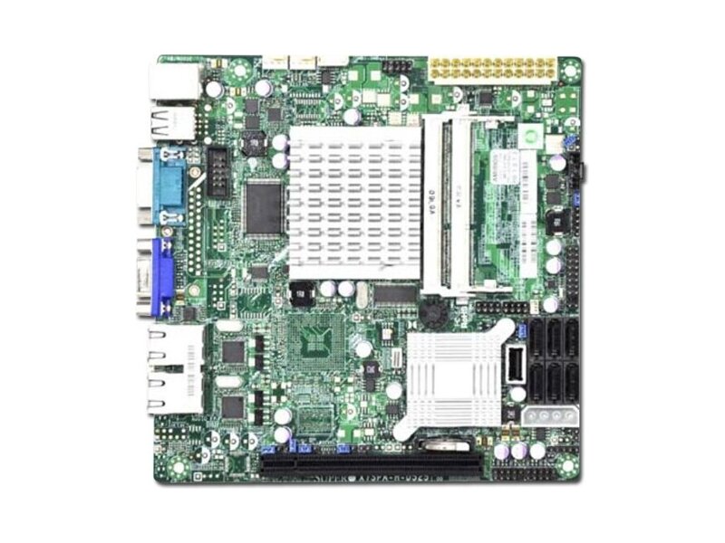 MBD-X7SPA-H-D525  Supermicro Server motherboard MBD-X7SPA-H-D525, Single skt, Intel Atom D525, 2xDDR3, 6xSATA2, 1xPCIE 2.0 x16(x4), 2х Gigabit Ethernet, Mini ITX