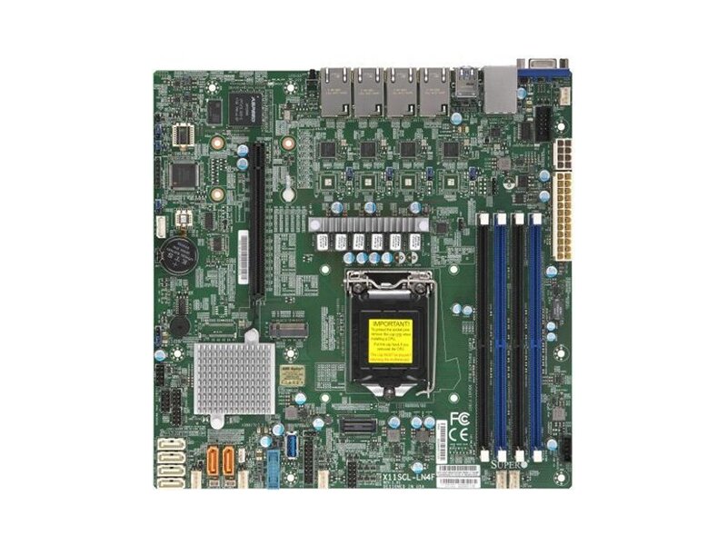 MBD-X11SCL-LN4F  Supermicro Server motherboard MBD-X11SCL-LN4F, Single socket, Intel C242, 4 DIMM slots, 6xSATA3 6G, 1 PCI-E 3.0 x16, 4xGE i210-AT, Micro-ATX