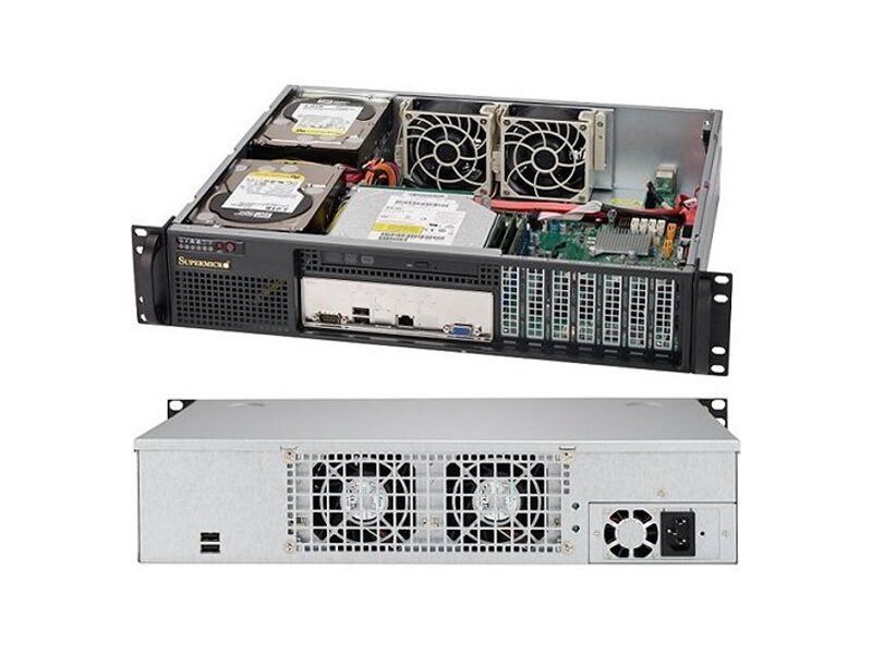 CSE-523L-505B  Supermicro SuperChassis 523L-505B Rack 2U, 2x 3.5'' fixed HDDs or 4 x 2.5'' fixed HDDs (optional), 7 LP, 500W, ATX