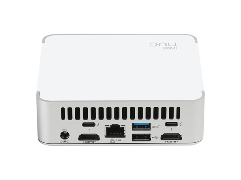 NUC13VYKI70001  Intel Server NUC NUC13VYKI70001, i7-1360P(18M Cache, 5.0 GHz), DDR4 RAM, white, US power cord 2x SO DDR4 3200MHZ (Max 2x 32GB), 1x M.2 slot, 1x USB 3.2, Wi-Fi 6E AX211(Gig+), VESA, 2 x type C, 2x HDMI 2.1, LAN 1