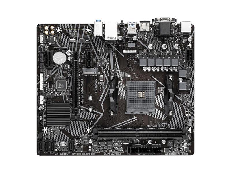 A520M S2H 1.3  Материнская плата GIGABYTE A520M S2H 1.3/ microATX/ AMD Ryzen 3000/ 3000G/ 4000G/ 5000/ 5000G/ A520 AM4/ 2xDIMM DDR4 3200 MHz/ 4 x SATA 6G/ M.2/ PCI-E Gen3 x16/ 2 x PCI-E Gen3 x16/ 4 x USB 3.2 Gen 1/ 2 x USB 2.0/ HDMI/ RJ45