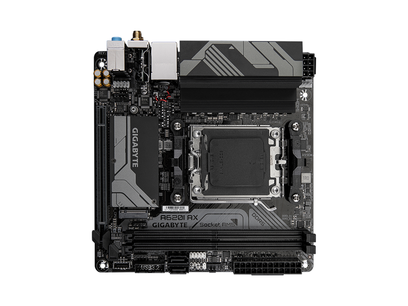 A620I AX  Материнская плата GIGABYTE A620I AX/ miniITX/ AMD Ryzen 7000/ 8000/ 9000/ A620 AM5/ 2xDIMM DDR5 5200 MHz/ 2xSATA 6G/ M.2 2280/ PCI-E Gen4 x4/ x8/ x16/ Wi-Fi/ BT/ 9xUSB/ 2xUSB-C/ HDMI/ DP/ RJ45