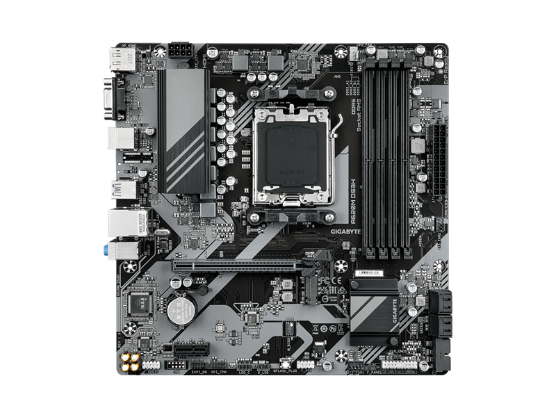 A620M DS3H Материнская плата GIGABYTE A620M DS3H/ microATX/ AM Ryzen 7000/ 8000/ 9000/ A620 AM5/ 4xDIMM DDR5 4800 MHz/ 4xSATA 6G/ M.2/ PCI-E Gen3/ PCI-E Gen4 x4/ x8/ x16/ 10xUSB/ HDMI/ DP/ RJ45