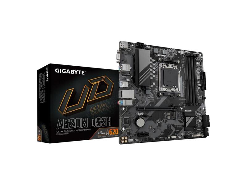 A620M DS3H 1.1  Материнская плата GIGABYTE AMD A620 A620M DS3H 1.1/ microATX/ AMD Ryzen 7000/ 8000/ 9000/ A620 AM5/ 4xDIMM DDR5 5200 MHz/ 4xSATA 6G/ M.2 2580/ 2280/ PCI-E Gen3/ PCI-E Gen4 x4/ x8/ x16/ 9xUSB/ USB-C/ VGA Port/ HDMI/ DP/ RJ45