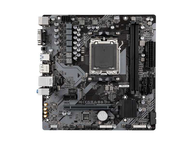A620M S2H Материнская плата GIGABYTE A620M S2H/ microATX/ AMD Ryzen 7000/ 8000/ 9000/ A620 AM5/ 2xDIMM DDR5 5200 MHz/ 4xSATA 6G/ M.2/ PCI-E Gen3/ PCI-E Gen4 x4/ x8/ x16/ 12xUSB/ VGA Port/ HDMI/ DP/ RJ45
