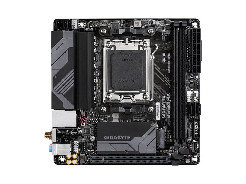 B650I AX  Материнская плата Gigabyte B650I AX/ miniITX/ AMD Ryzen 7000/ 8000/ 9000/ B650 AM5/ 2xDIMM DDR5 5200 MHz/ 2xSATA 6G/ M.2 2280/ PCI-E Gen4 x4/ x8/ x16/ Wi-Fi/ BT/ 9xUSB/ 2xUSB-C/ HDMI/ DP/ RJ45