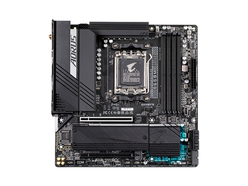 B650M AORUS ELITE AX  Материнская плата Gigabyte B650M AORUS ELITE AX/ microATX/ AMD Ryzen 7000/ 8000/ 9000/ B650 AM5/ 4xDIMM DDR5 5200 MHz/ 4xSATA 6G/ 2xM.2 25110/ 22110/ 2580/ 2280/ PCI-E Gen4 x4/ PCI-E Gen4 x4/ x8/ x16/ Wi-Fi/ BT/ 19xUSB/ HDMI/ DP/ RJ45