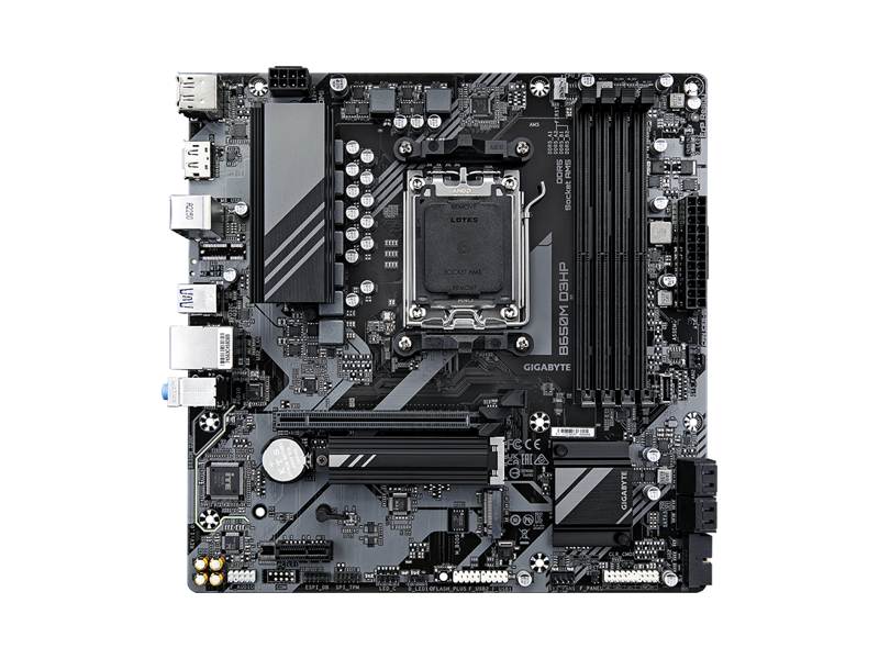 B650M D3HP  Материнская плата GIGABYTE B650M D3HP/ microATX/ AMD Ryzen 7000/ 8000/ 9000/ B650 AM5/ 4xDIMM DDR5 5200 MHz/ 4xSATA 6G/ 2xM.2 22110/ 2280/ 2580/ PCI-E Gen3/ PCI-E Gen4 x4/ x8/ x16/ 11xUSB/ 2xUSB-C/ HDMI/ 2xDP/ RJ45