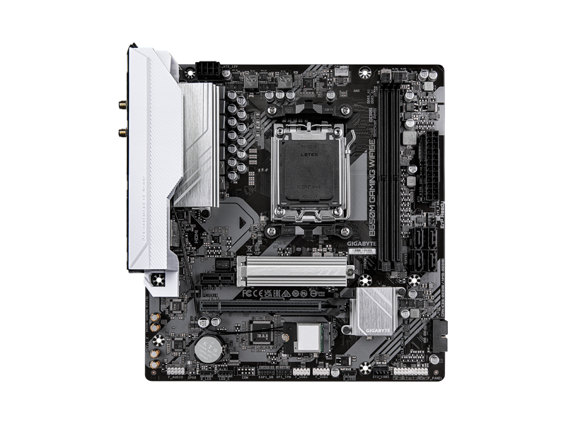 B650M GAMING WIFI6E  Материнская плата Gigabyte B650M GAMING WIFI6E/ microATX/ AMD Ryzen 7000/ 8000/ 9000/ B650 AM5/ 2xDIMM DDR5 5200 MHz/ 4xSATA 6G/ M.2 2580/ 2280/ PCI-E Gen3/ PCI-E Gen4 x4/ x8/ x16/ Wi-Fi/ BT/ 12xUSB/ HDMI/ VGA Port/ RJ45