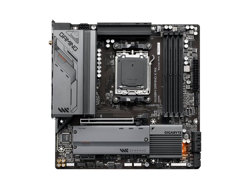 B650M GAMING X AX  Материнская плата Gigabyte B650M GAMING X AX/ AMD Ryzen 7000/ 8000/ 9000/ B650 AM5/ 4xDIMM DDR5 5200 MHz/ 4xSATA 6G/ 2xM.2/ PCI-Ex16/ PCI-E/ 15xUSB/ HDMI/ 2xDP/ RJ45