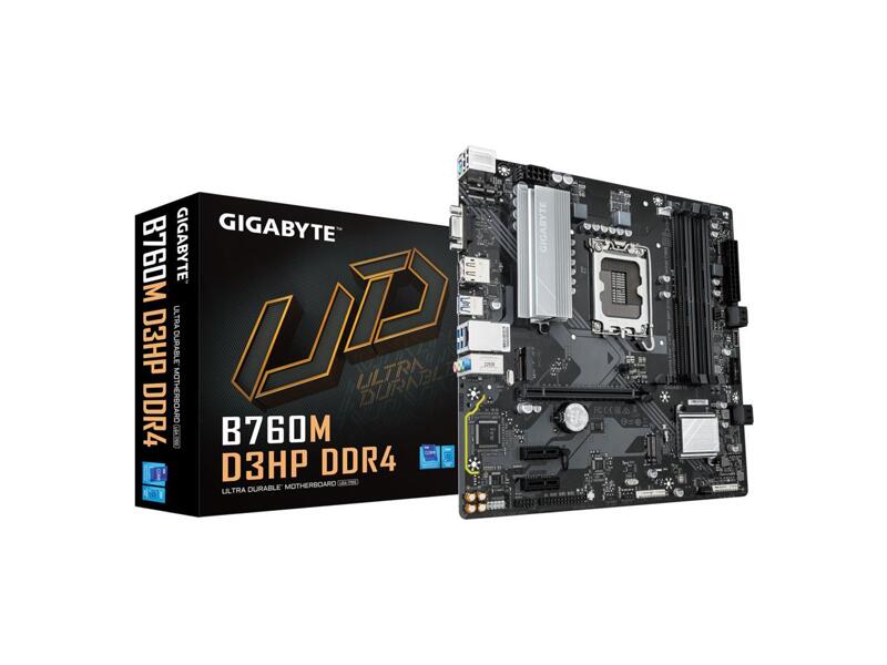 B760M D3HP DDR4  Материнская плата GIGABYTE B760M D3HP DDR4/ microATX/ Intel Pentium/ Celeron 12/ 13/ 14th Gen/ B760 LGA1700/ 4xDIMM DDR4 3200 MHz/ 4 x SATA 6G/ 2xM.2/ PCI-E Gen4 x16/ 2xPCI-E Gen3/ 3 x USB 3.2 Gen 1/ 2 x USB 2.0/ HDMI/ DP/ RJ45