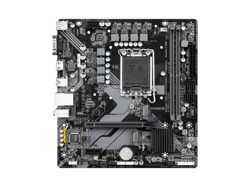 B760M H DDR4  Материнская плата GIGABYTE B760M H DDR4/ microATX/ Intel Celeron/ Pentium/ Core 12/ 13/ 14th Gen/ 2xDIMM DDR4 3200 MHz/ B760 LGA1700/ 4xSATA 6G/ 2xM.2 2280/ PCI-E Gen3/ PCI-E Gen4 x16/ 12xUSB/ HDMI/ DP/ RJ45